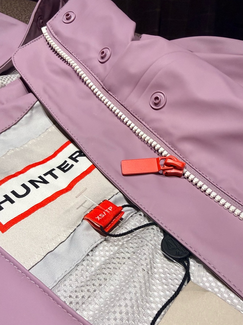 Hunter Women's Lavender Trench Coat with Coral Zipper Pull